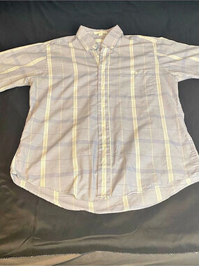 Mens Christian Dior Plaid Short Sleeve Shirt in Gray & Yellow Size L
